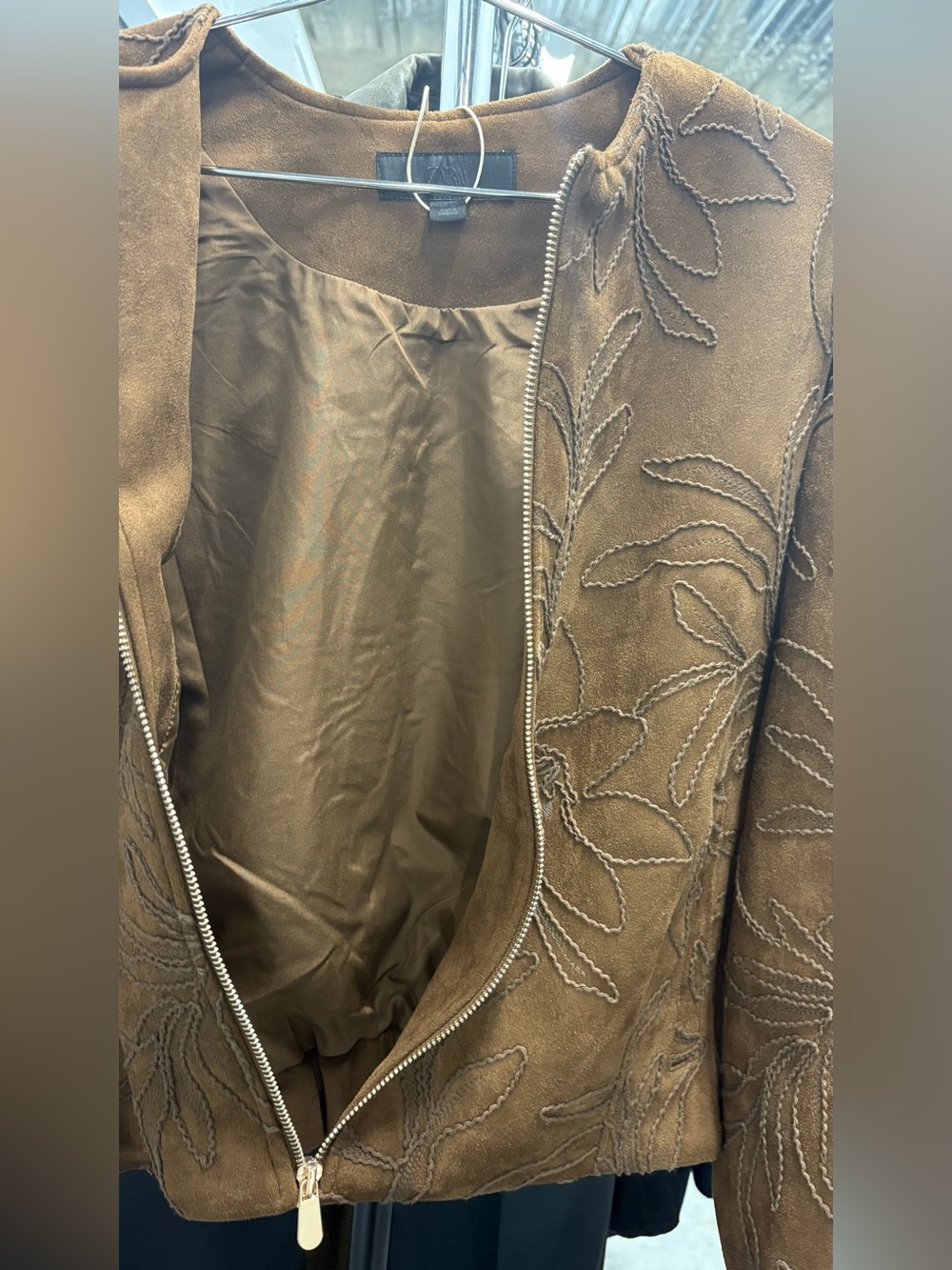 Zara Faux suede bomber jacket with embroidery - Picture 9 of 9